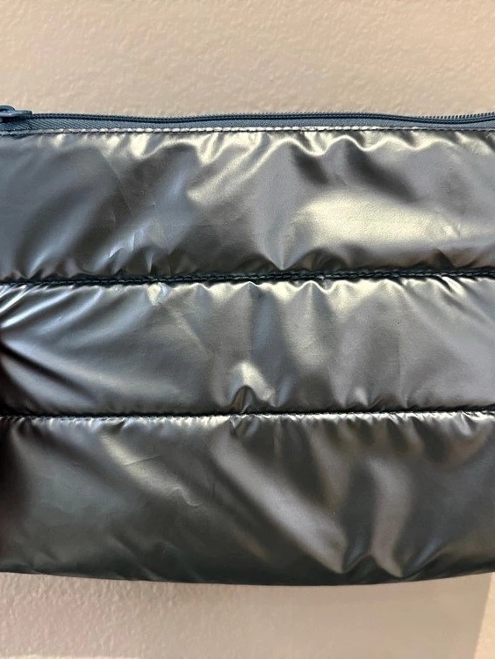 Quilted Gray Cosmetic Bag
